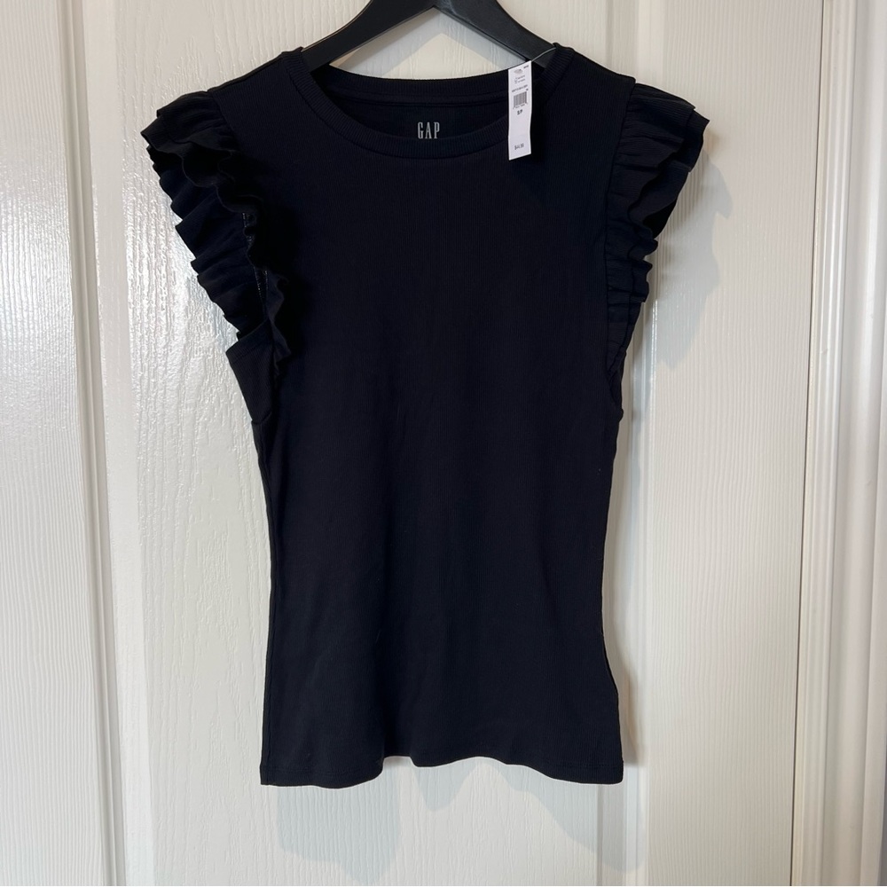 GAP Women's Black Ruffle Sleeve T shirt